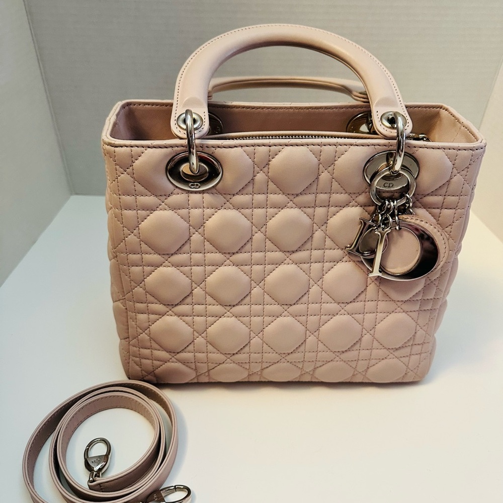 #282 Lady Dior Medium Pink Satchel with Iconic Quilted Design